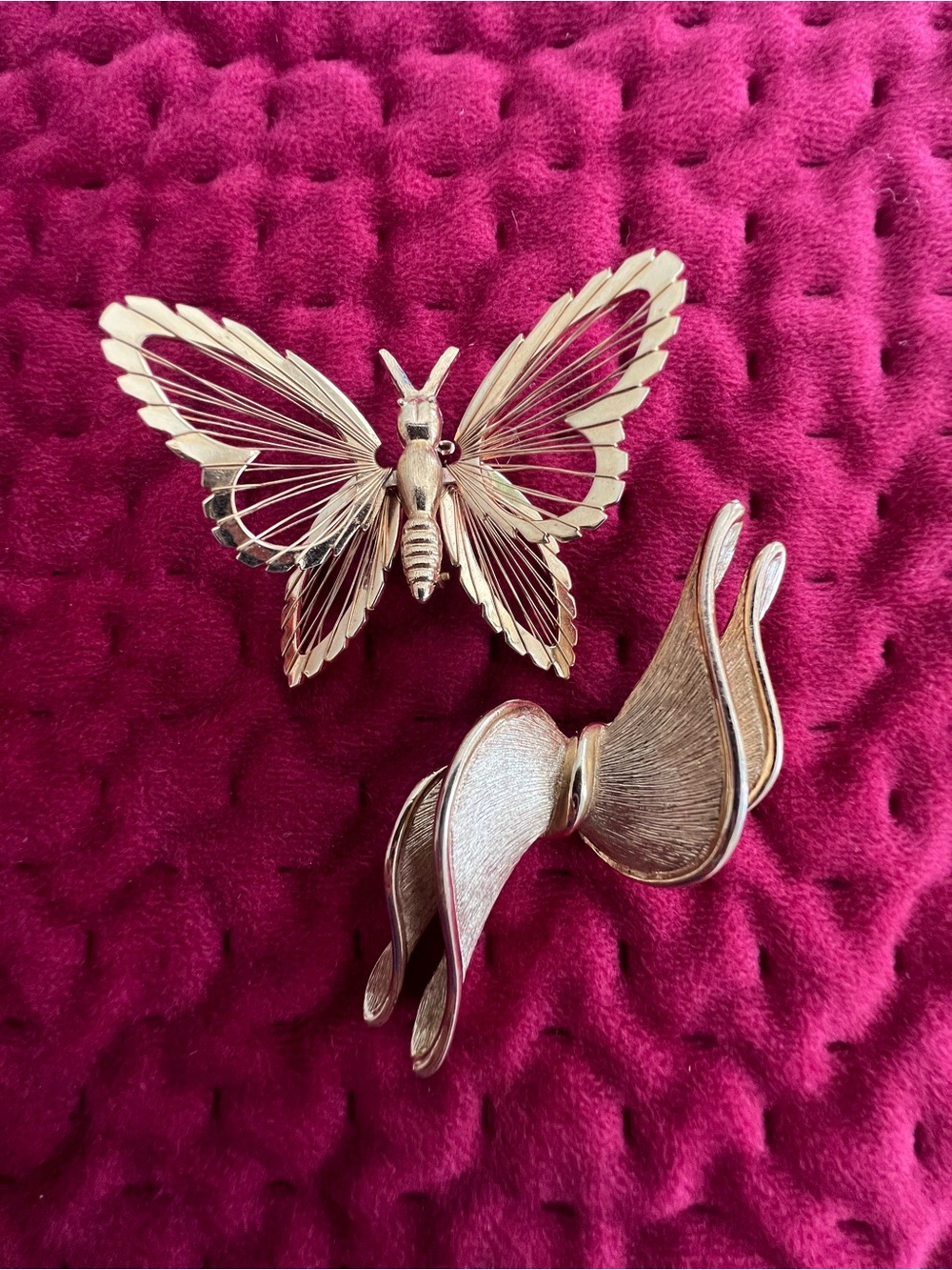 Vintage MONET Gold Butterfly and Sculptural Brooch Set
